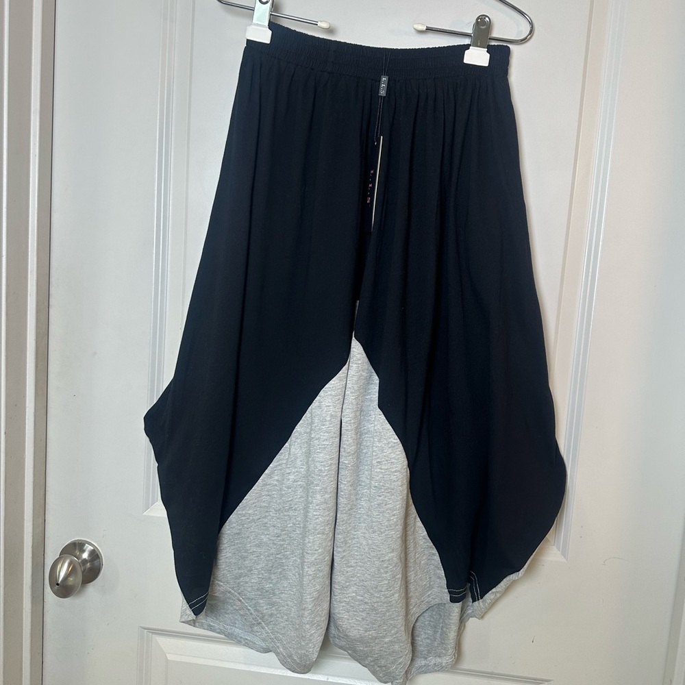 NEW L. L. S Black &Grey Asymmetrical Culotte Lagenlook Cotton Blend Skirt,Medium